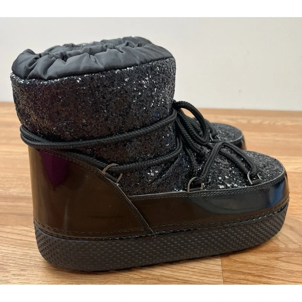Olivia Miller Eclipse Moon Boots Black Glitter Puffy Winter Boots Size L (11-12)